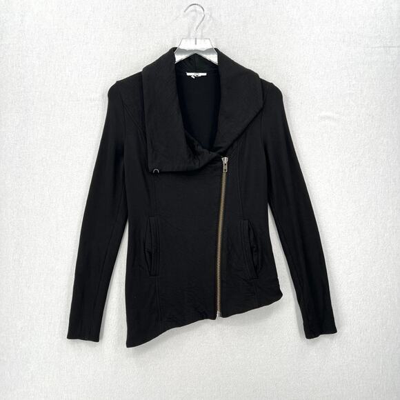 HELMUT LANG Villous Asymmetric Moto Jacket XS Black Sweatshirt Knit Full Zip - Picture 2 of 12